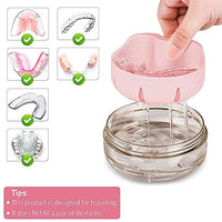 HANNEA® Denture Case, Denture Bath Case Cup Box Holder, Leak Proof Portable Retainer Case, Denture Box with Strainer & Mirror for Travel, Denture Case for Aligner Retainer Mouth Guard, Pink