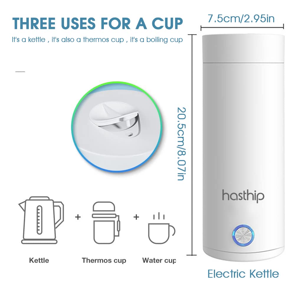 HASTHIP  Electric Kettle for Car 0.4 Litre Portable Electric Water Bottle for Hot Water Kettle 300W Electric Tea Kettle Mug Multipurpose Food Grade Fast Boil with Keep Warm & Auto Shut Off for Travel