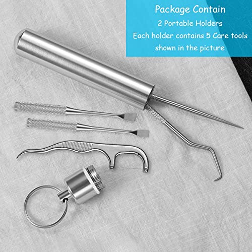 MAYCREATE® Dental Tools, 6 in 1 Stainless Steel Teeth Cleaning Tool Kit, Stainless Steel Toothpicks Teeth Cleaning Picks Flosser for Teeth Braces Cleaning Tools Reuseable Toothpicks