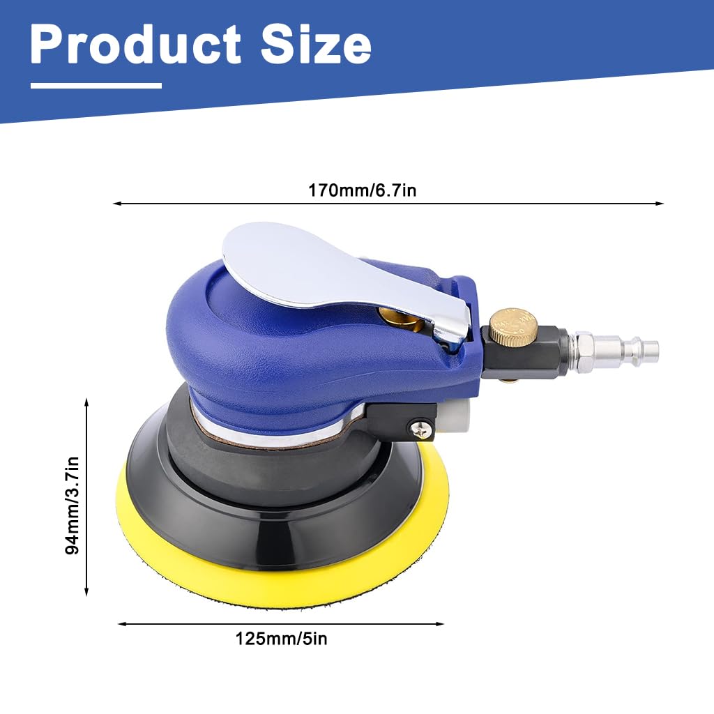 STHIRA Pneumatic Sander for Woodworking and Automotive Use featuring 5 Inch Orbital Action | Ergonomic Grip