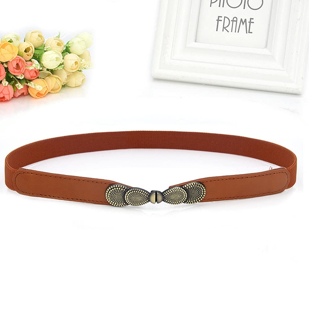 PALAY Women Skinny Elastic Stretch Belt for Dresses featuring Metal Buckles and Faux Leather 2 Pack 65cm | Retro Waist Accessory for Ladies