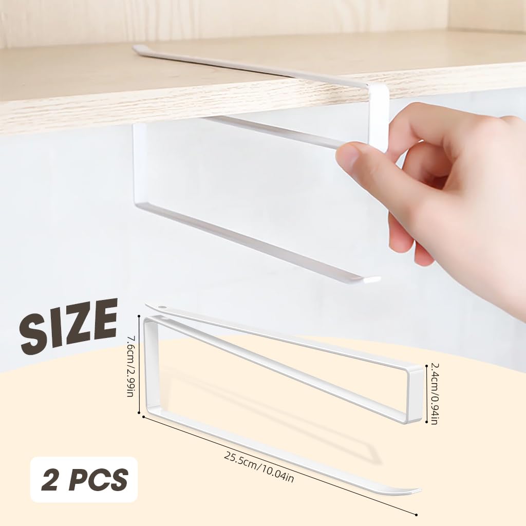 ZIBUYU Tissue Paper Holder for Kitchen with No Drilling Over Cabinet Design 26×10.5 cm | White Metal 2pcs