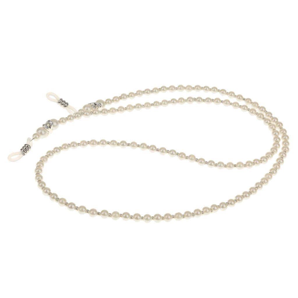 SANNIDHI Eyeglasses Chain Holder for Sunglasses and Reading Glasses with Imitation Pearl Beads | Unisex White Accessory