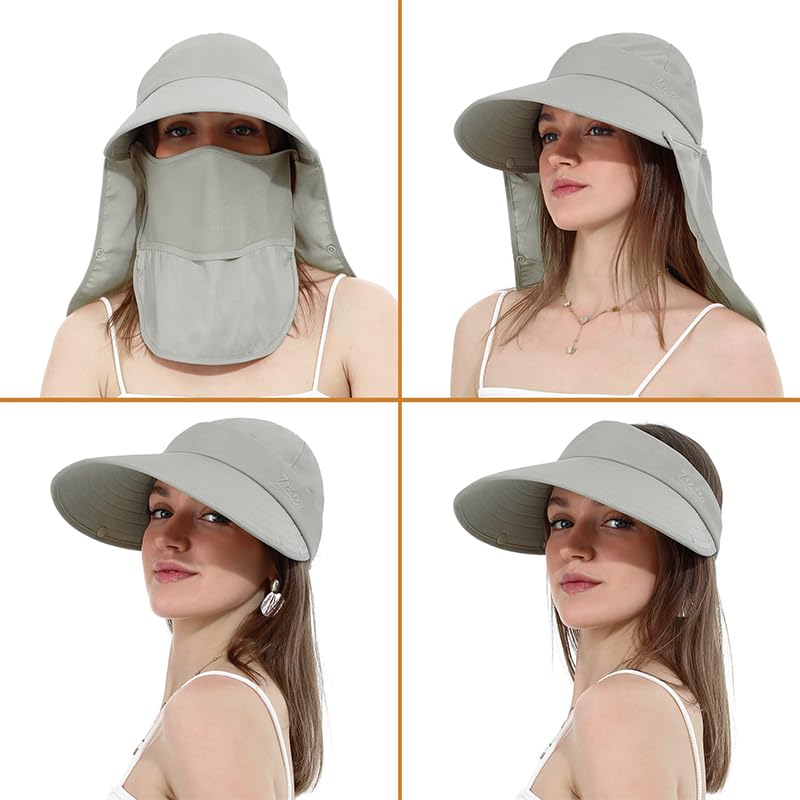 GUSTAVE Hats for Women with 360° UV Protection and Detachable Neck Flap | Grey Summer Cap