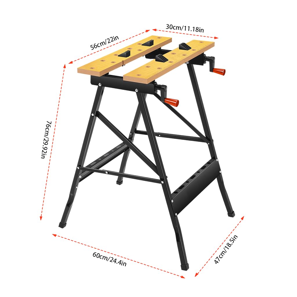 Serplex Folding Workbench for Woodworking with Crank Handles and Tool Storage Slots | Wood and Metal Construction