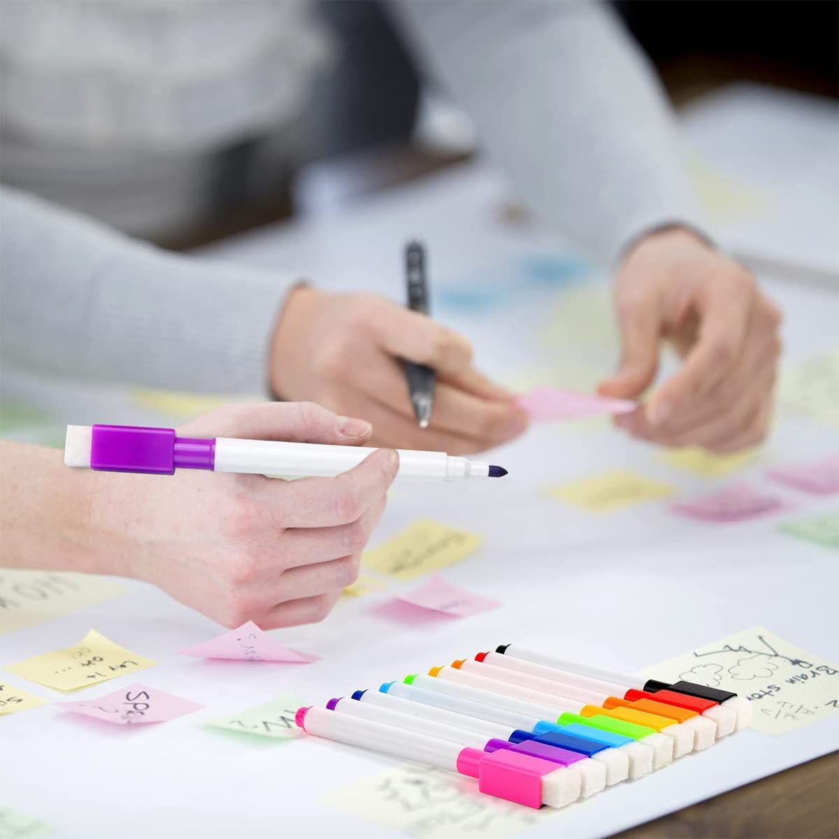 HASTHIP 9Pcs Whiteboard Markers, Mini Dry-Erase White Board Marker, Whiteboard Non-Permanent Markers with Magnetic Cap, Assorted Color, Writing & Erasing 2 in 1 Marker for School Office Home