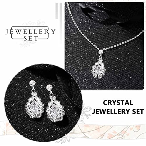 SANNIDHI® Women Necklace Earrings Set Rhinestone Necklace Earstud Bridal Wedding Jewelry Sets Zircon Pendent Necklace Prom Gift Jewelry Set for Women and Girls