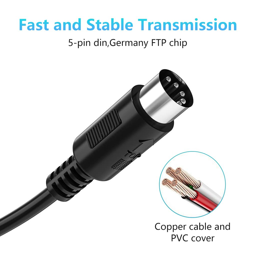 ZORBES MIDI Cable for Keyboard and Synth with 5 Pin DIN Connectors 3.3 ft | 2 Pack