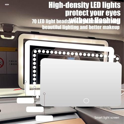 ZIBUYU® Car Vanity Mirror, 3-Color LED Vanity Mirror for Sun Visor, 3-Color Lighted Makeup Mirror, HD Car Vanity Mirror, Dimmable Brightness, Touch Button Control, USB Rechargeable