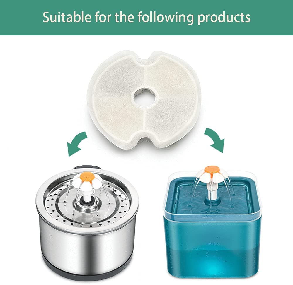 Qpets Cat Water Fountain Filters for Automatic Pet Drinkers with Triple Filtration | 4 Pack Replacement Round Filters with Activated Carbon and Resin