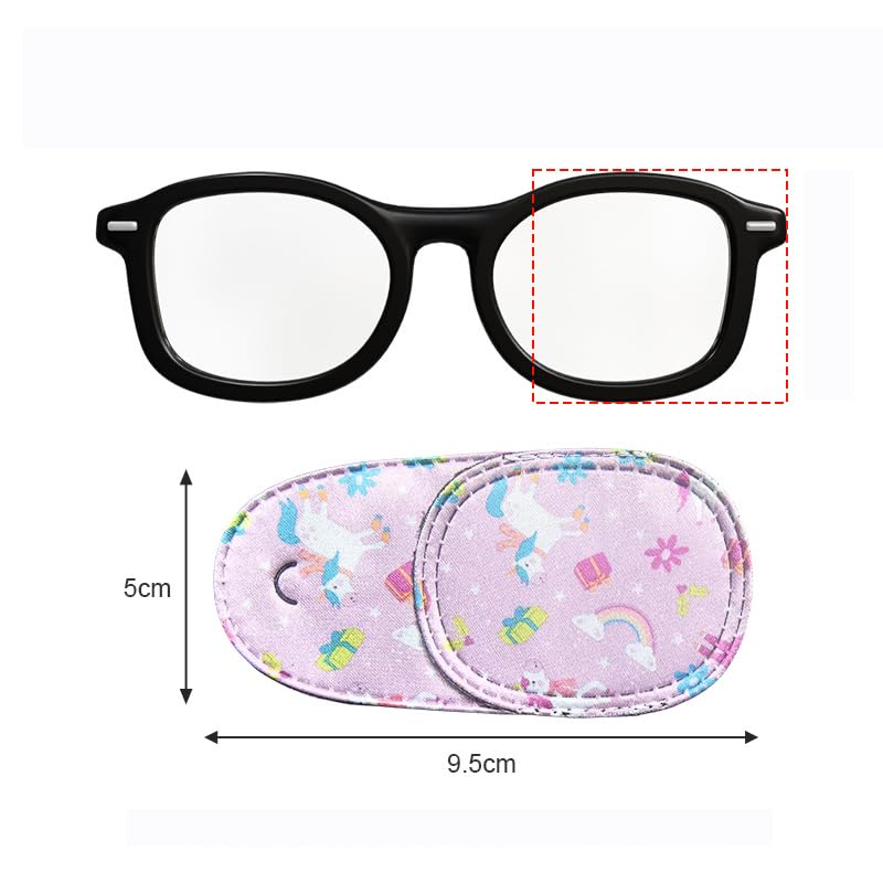 HANNEA Single Lens Cover for Kids Vision Correction featuring Slide-in Design and Soft Non-Woven Fabric | 16PCS Cartoon Unicorn Lazy Eye Eyeglasses Patches