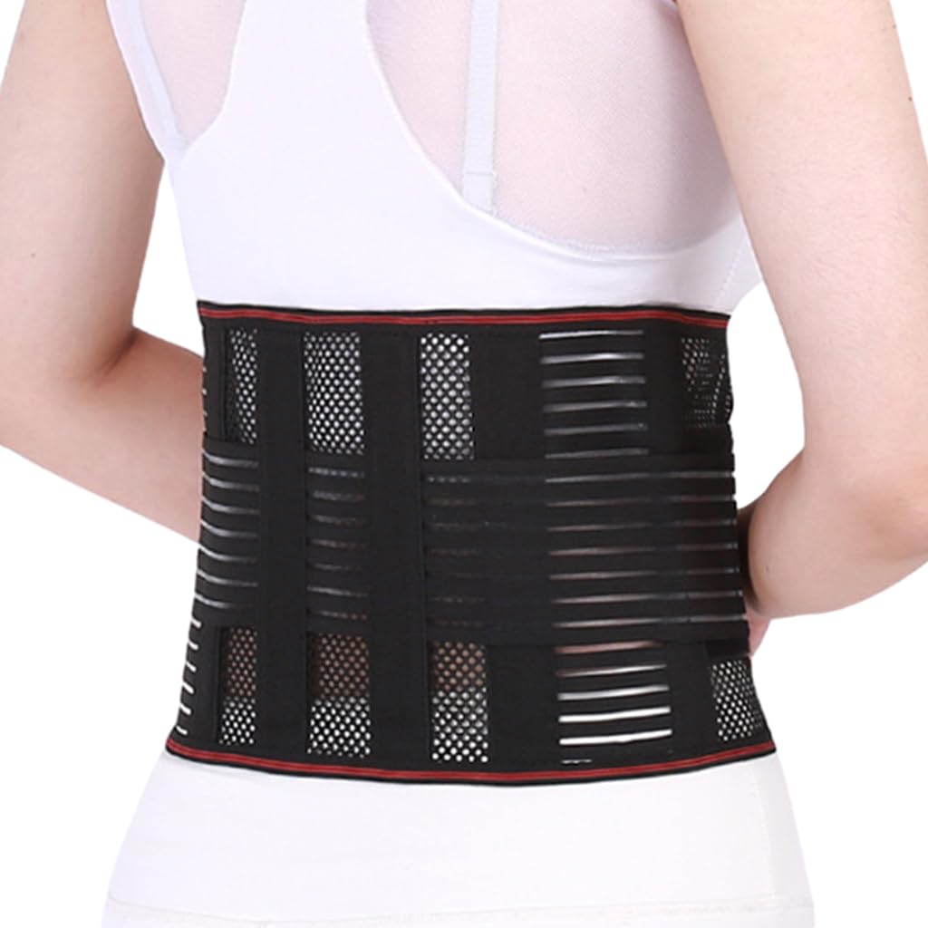 HANNEA® Lumbar Support Belt Breathable Mesh Lumbar Support Belt with Stainless Steel Bar Back Support for Pain Relief, Prevent Strains Adjustable Lumbar Support Belt for Men Women, Size M, 29-35''