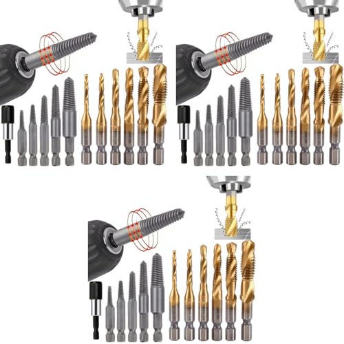 Serplex® 33PCS Drill Bit Set 5PCS Screw Extractors M3-M10 Metric Sizes High-Speed Steel Universal 1/4 Inch Hex Shank with Drill Chuck Adapter