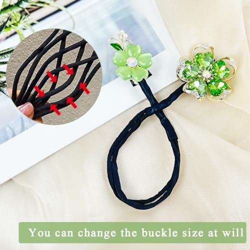 PALAY Hair Bun Accessories for Women, Quick Bun Maker for Hair, Green Rhinestone Hair Bun Clips for Women Medium Thick Hair, Floral Hair Style Accessories Twist Bun Clips for Hair for Party, Wedding