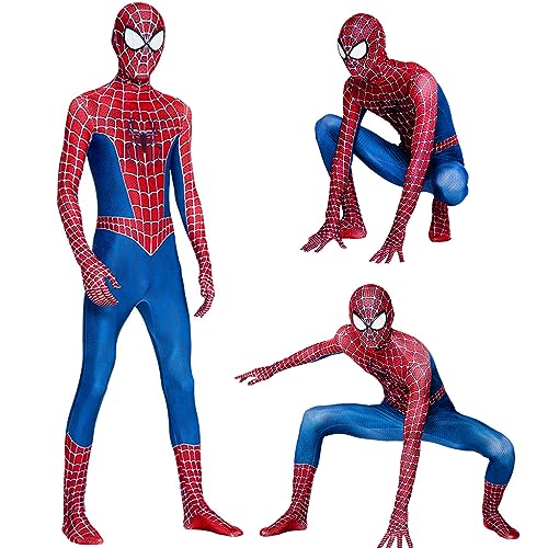 FANCYKU® Spiderman Dress Bodysuit With Mask For Kids/Adult, Peter Parker Spider Man Costume Suit, Spandex Spider-Man Toys Suit For Boys Teens Halloween,Cosplay,Party (Suit For Height 160Cm),Multicolor