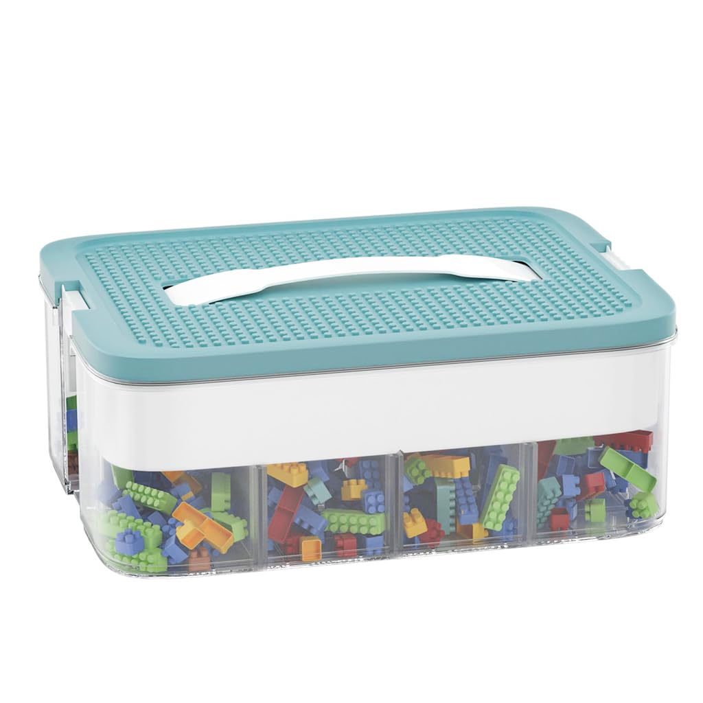 PATPAT Kids Toy Storage Case Double Layer Multi Compartment Building Blocks Bulk Toy Bricks Storage Case Portable Kids Toy Storage Case with Lid, 30.5x23x12.5cm