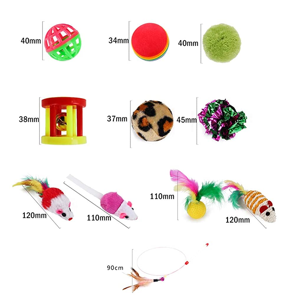 Qpets® Cat Toys Kitten Toys Cat Toy for Indoor Cats Cat Feathers Wand Cat Interactive Toys Set with Mouse Mice Balls and Bells Toys for Cats Kitty Kitten Cat Games and Toys (20 Pcs) (Red)