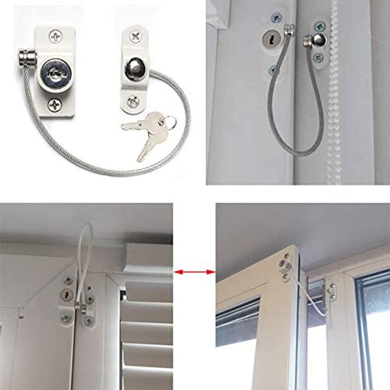 HASTHIP® Child Safety Window Lock Chain Door Latch with Key Limiter Home Security for Window Door Drawer 3PCS