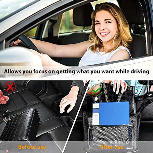 STHIRA® Easy Car Storage Mesh Pouch Between Seats,Car Storage Mesh Bag With Multi Compartments for Daily Essentials, Quick Release Buckle Installation, Polyester Material, Reinforced Stitching