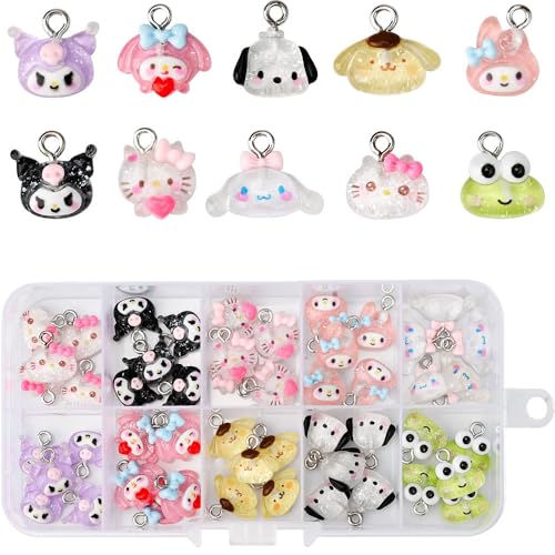 SANNIDHI® 50pcs Cute Cartoon Resin Charms for Jewelry Making Bulk, 3D Mini Pendant Animal Ornament DIY for Bracelets