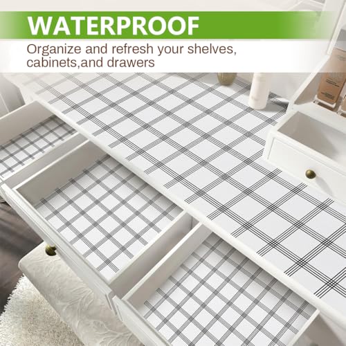 HASTHIP® Cabinet Liner Mat PVC Anti-Slip Check Printed Liner Mat Waterproof Shelf Drawer Cupboard,Trim to Fit,45cm x 300cm
