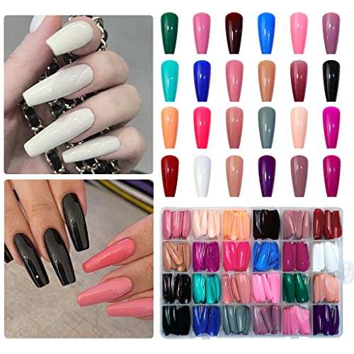 MAYCREATE® 24 Color Press on Nails Sets, False Nails Artificial Fake Nails Coffin Press on Nails Solid Color Glossy Fake Nails Full Cover False Nails Tips for Women Girls DIY Nail, Style A (No glue)