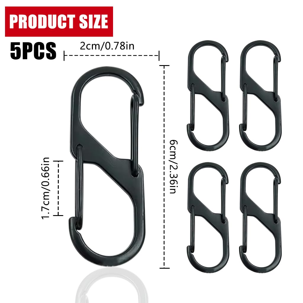 Proberos Mini Carabiners for Keys with Dual Hook Design 15PCS 2.36 in Zinc Alloy Black