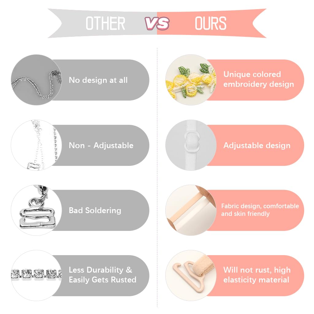 SANNIDHI Bra Straps for Women with Embroidered Floral Design 1.8cm Width Adjustable 3 Pcs Set