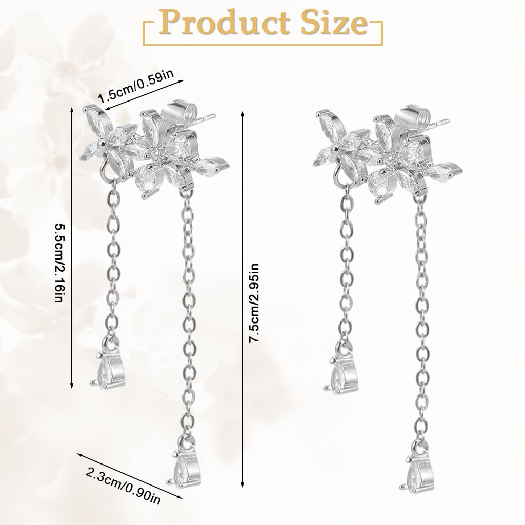 ZIBUYU Long Earrings for Women with Detachable Tassel Threader Design and Floral Motifs | Hypoallergenic Jewelry Gift