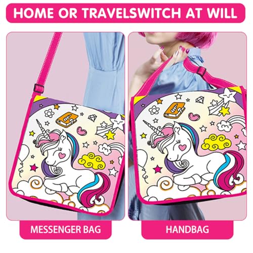 PATPAT® DIY Unicorn Crossbody Bag Kit Coloring Unicorn Print Bag Kit with 5 Color Pens Paint Your Own Doodle Unicorn DIY Messenger Bag with Adjustable Strap Gift for Girls Ages 6-9