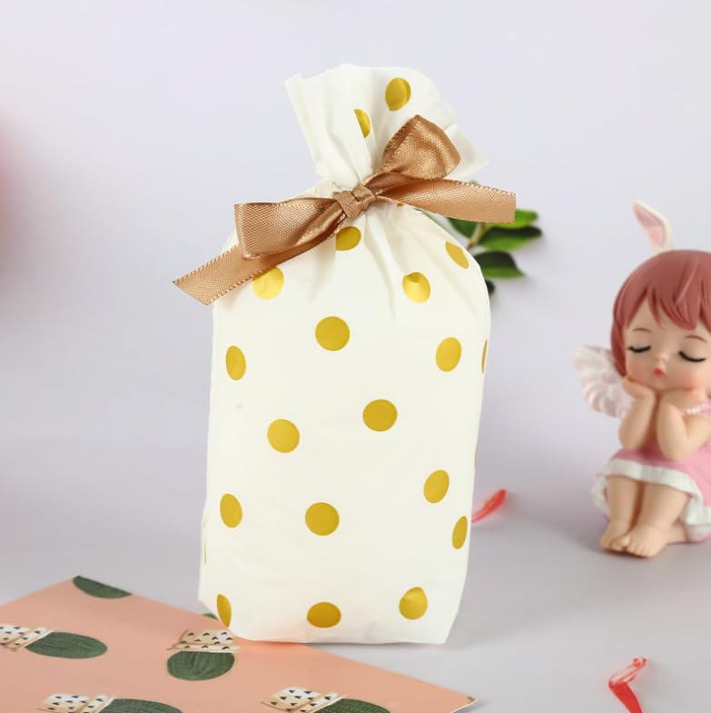 Zibuyu Gift Bags for Parties and Weddings featuring Drawstring Closure 25PC 23 x 15 cm | Reusable Polka Dot Design