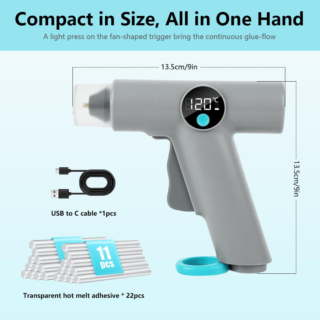 Serplex Cordless Hot Glue Gun for DIY Crafts with LCD Display & 22 Glue Sticks | 2500mAh Battery