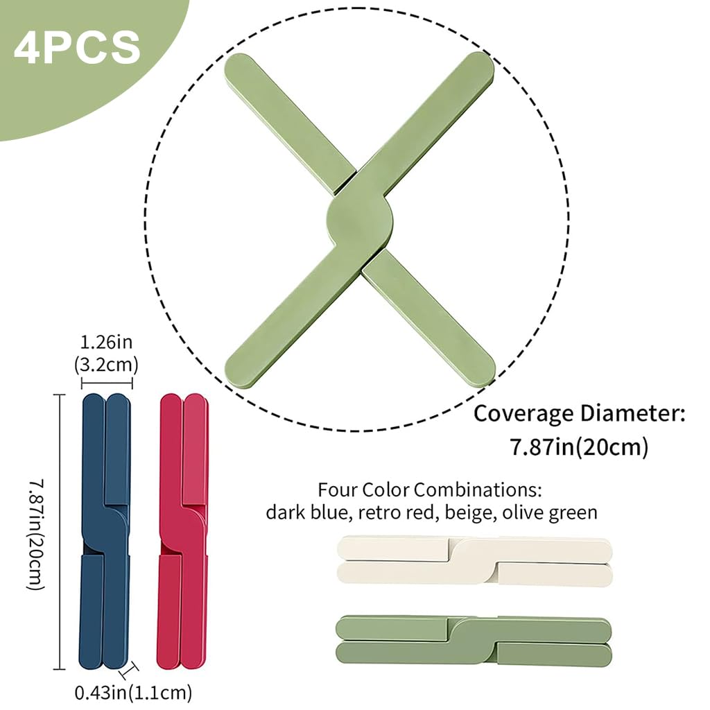 HASTHIP Silicone Trivets for Kitchen with Folding Cross Design and Colorful Heat Protection | 4Pcs