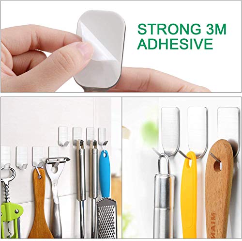 HASTHIP® 8 Pack Stainless Steel Adhesive Wall Hanger Self Hooks Waterproof Heavy Duty Sticky for Hanging Bathroom Kitchen Robe Coat Towel Utensils Narrow Hook 3 PCS