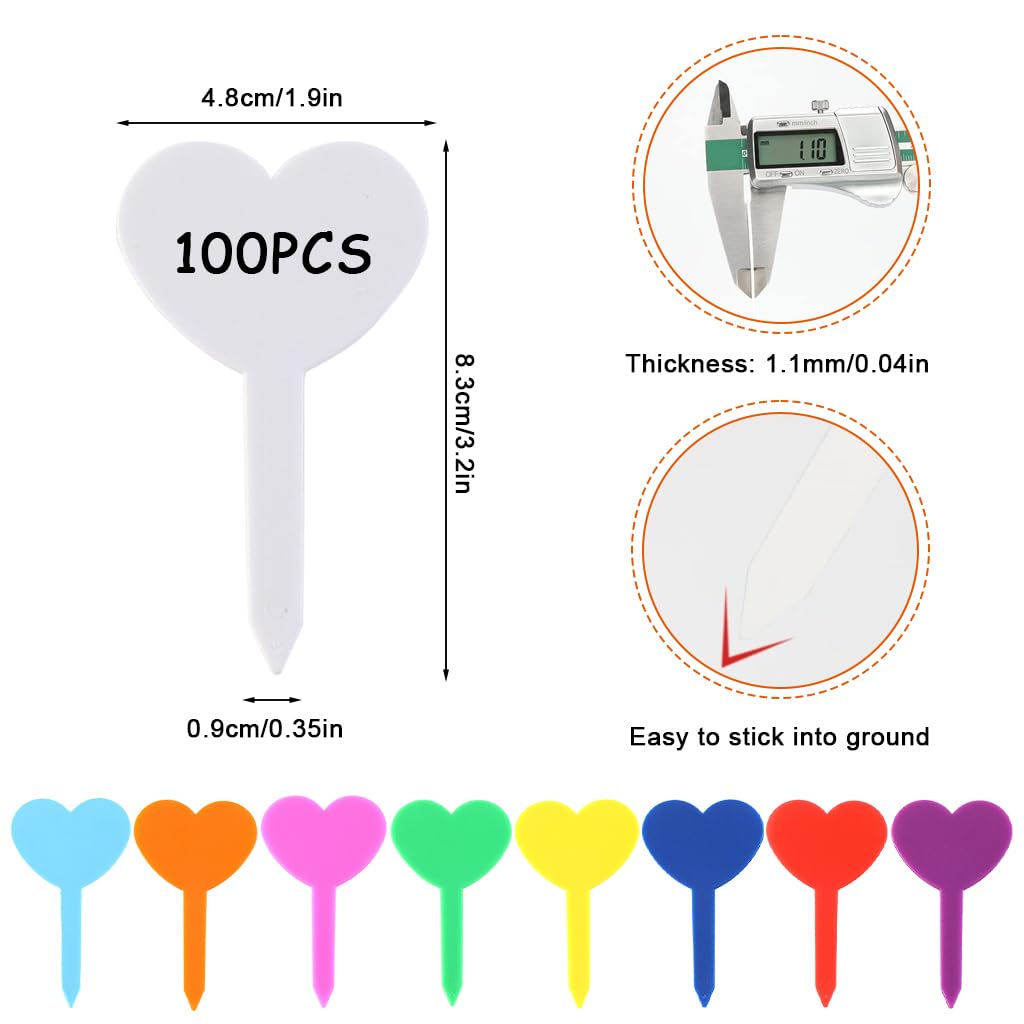 HASTHIP Plant Tags for Garden and Flower Pots featuring 100 1.8 in Heart Shape PP Labels | Colorful and Weatherproof