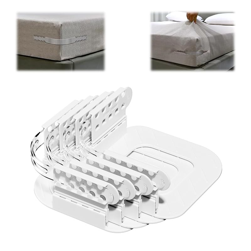 HASTHIP Fitted Sheet Fasteners Set of 4 for All Bed Sizes with Adjustable Elastic Straps and Metal Clips