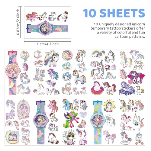 MAYCREATE® Unicorn Temporary Tattoo for Kids Girls Cute Cartoon Unicorn Tattoo Sticker Waterproof Face Makeup Temporary Tattoos for Face, Hands, Body, Birthday Decorations