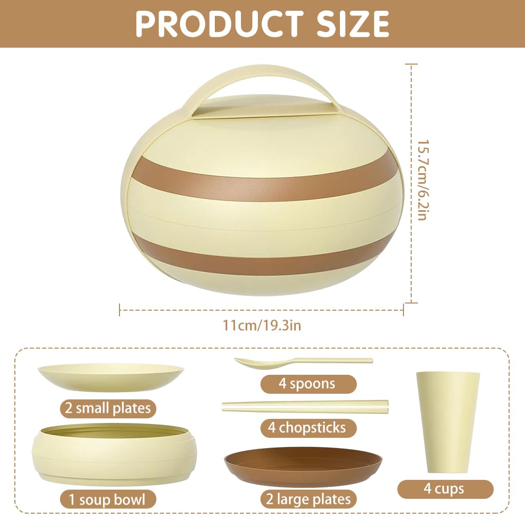 Proberos Outdoor Dishes Set for Camping and Picnic with 17 Pcs BPA-Free Plastic Dinnerware