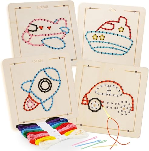 HASTHIP® Wooden Lacing for Toddlers and Kids Ages 2-4 5-7, Sewing Kit Fine Motor Skill Busy Board, Education Sensory Preschool for 1 2 3 4 Year Olds