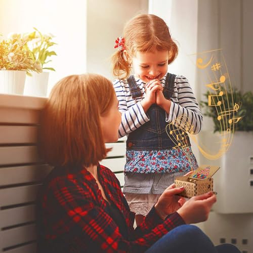 PATPAT® Retro Wooden Hand Crank Music Box Desk Decor, Nostalgic Happy Birthday Melody Music Box, Flip-up Lid & Engraved Floral Pattern, Birthday Gift for Kids