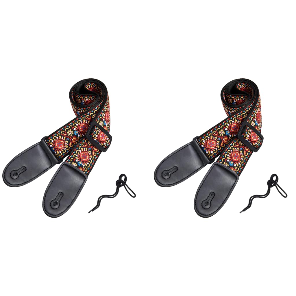 HASTHIP® Guitar Strap Double-Sided Fashion Embroidered Adjustable 34-41 Inches for Acoustic Electric Bass Gift Players 2PCS