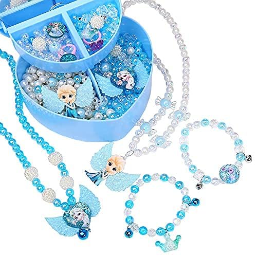 HANNEA® â Girls Making Jewelry Set,Fun And Colorful Beads For Jewellery Making,Children'S Self-Made Bracelet,Necklace And Hair Band Ring, Birthday Gift For Children Over Six Years Old (Blue)(Acrylic)