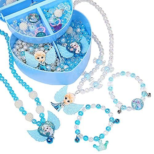 HANNEA â Girls Making Jewelry Set,Fun And Colorful Beads For Jewellery Making,Children'S Self-Made Bracelet,Necklace And Hair Band Ring, Birthday Gift For Children Over Six Years Old (Blue)(Acrylic)