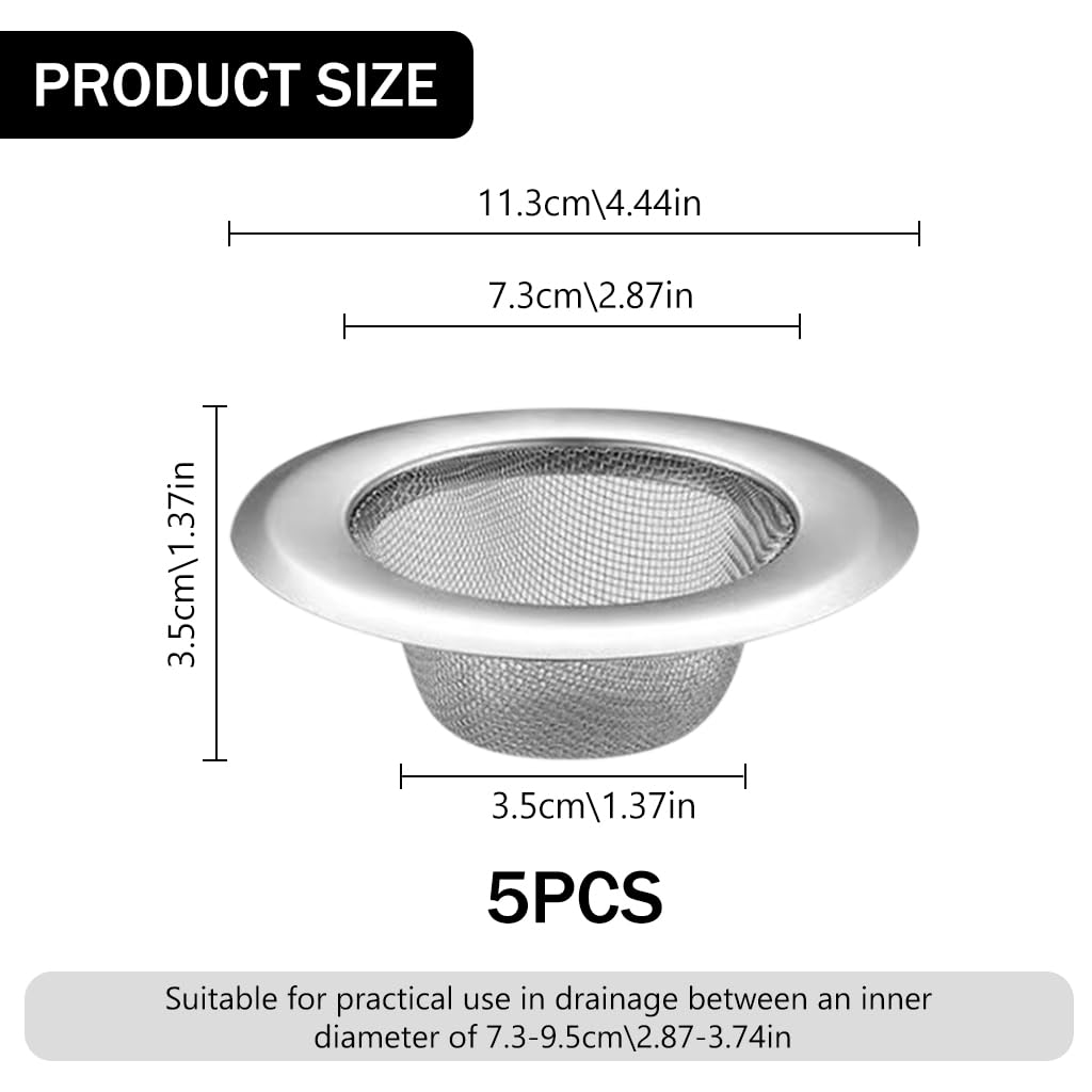Supvox Kitchen Sink Strainer Pack of 5 4.4 in Stainless Steel with Metal Filter | Anti-Clog Design