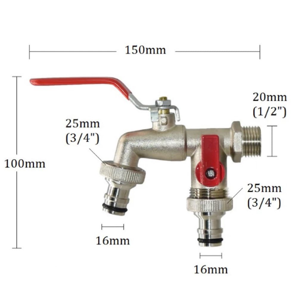 HASTHIP® 1/2 Inch Dual Outlet Garden Faucet Splitter, Heavy Duty Zinc Alloy Double Valve Tap with Individual Control, Outdoor Faucet Garden Tap for Efficient Water Distribution