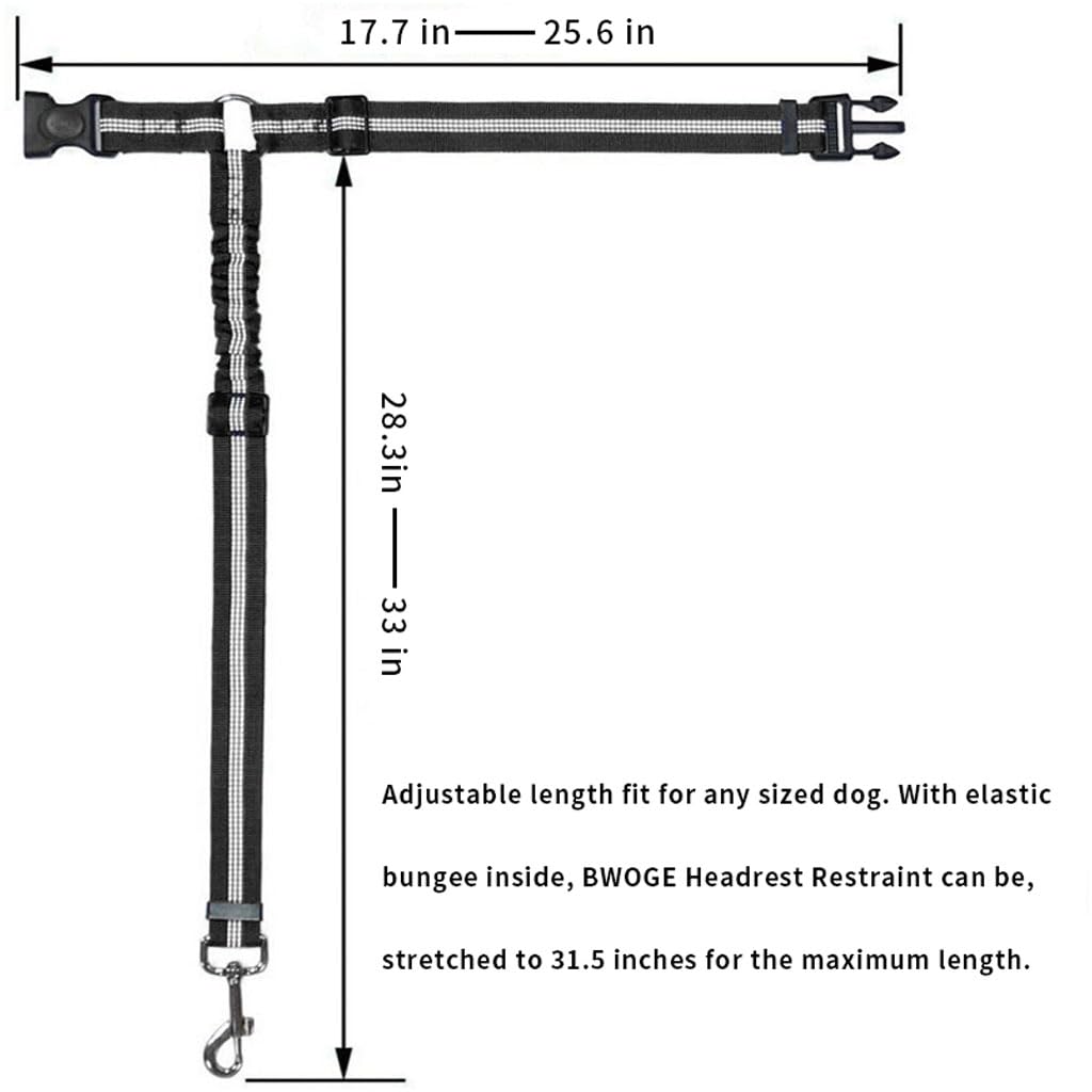 Qpets Dog Safety Harness for Car with 360° Swivel Buckle and Reinforced Nylon Strap | Adjustable Bungee Leash for Travel