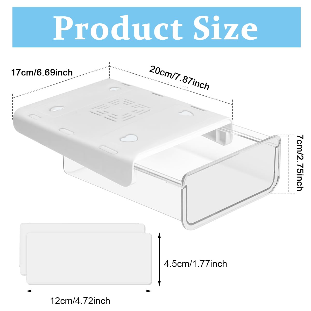 Climberty Under Desk Storage Box for Home Office Organization with Slide-Out Hidden Drawer 20 x 17 x 7.2cm White