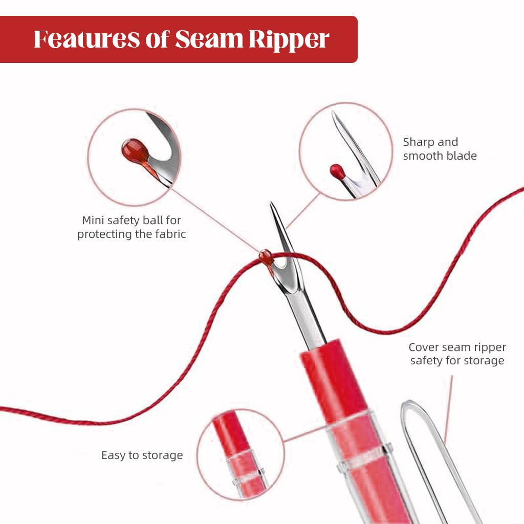 HASTHIP Sewing Seam Rippers Tool Kit 4Pcs for Fabric Repairs with Ergonomic Handles | Includes Thread Scissors