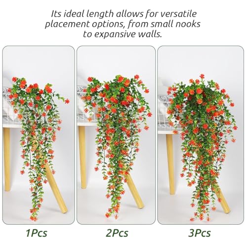Supvox Realistic Eucalyptus Camellia Vine with Rattan Basket Balcony Flower Decor 28.3 Inches Realistic Flower Hangings Wall Decoration Artificial Eucalyptus Vine Home Garden Decorative Flower