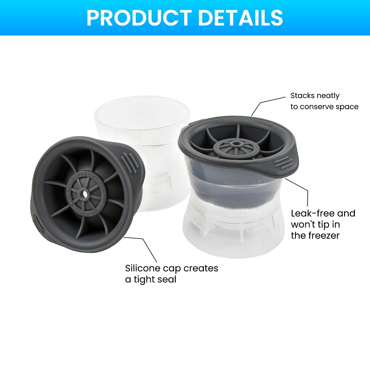 Supvox Ice Ball Maker Mold for Whiskey and Beverages with 4pcs Set featuring Pop-up Silicone Design